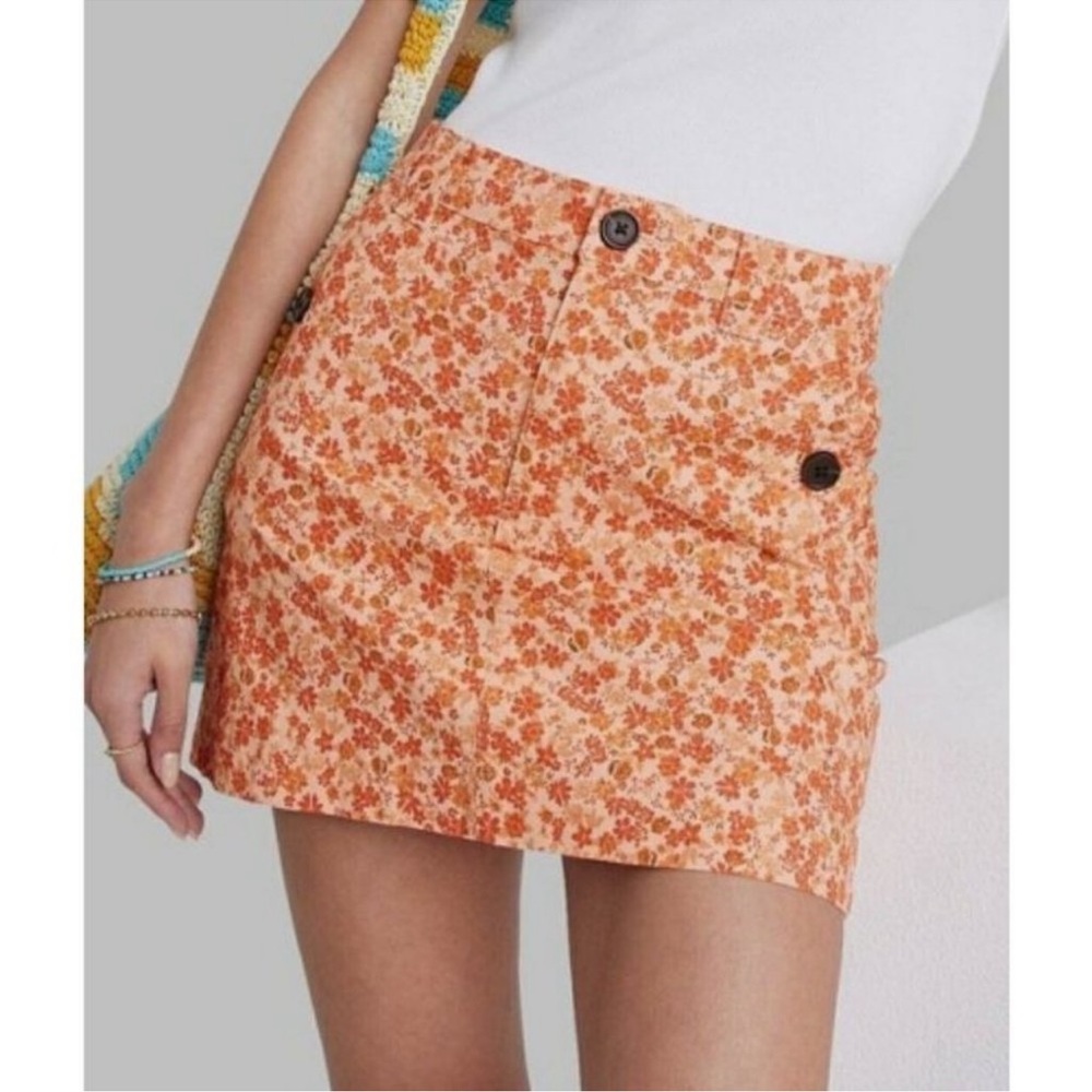 NWT Wild Fable Womens High Rise Chino Mini Skirt Orange Floral Size 14